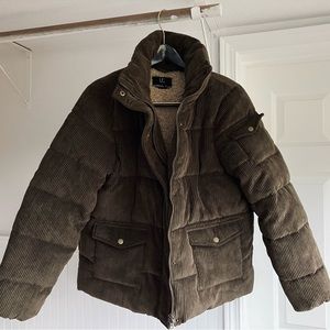 UNREAL FUR puffer corduroy jacket coat olive green velvet oversized collar soft